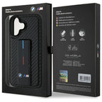 BMW M Grip Stand Smooth & Carbon dėklas iPhone 16 – juodas