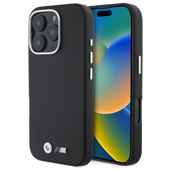 BMW M Edition Kevlar Metal dėklas iPhone 16 Pro Max – juodas