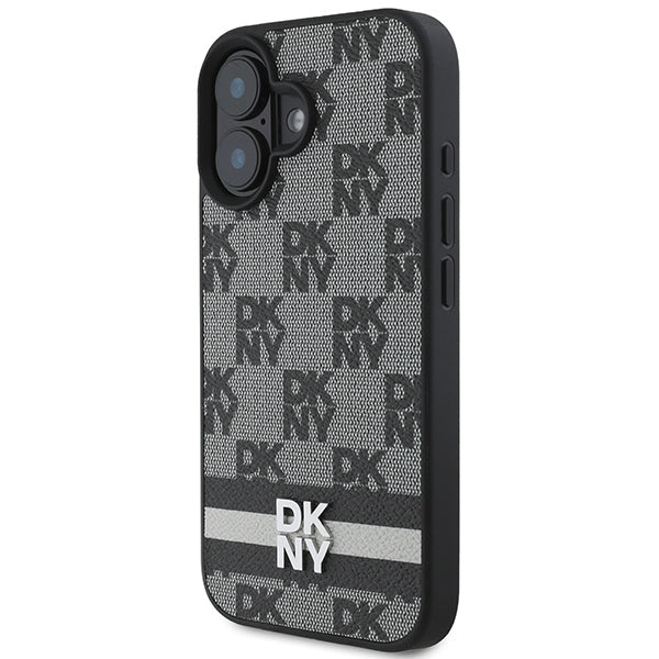 DKNY Checkered Pattern & Printed Stripes iPhone 16 dėklas - juodas