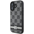 DKNY Checkered Pattern & Printed Stripes iPhone 16 dėklas - juodas