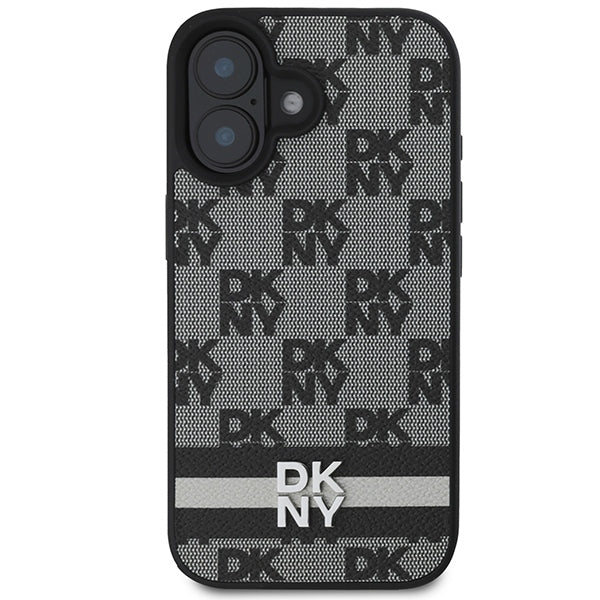 DKNY Checkered Pattern & Printed Stripes iPhone 16 dėklas - juodas