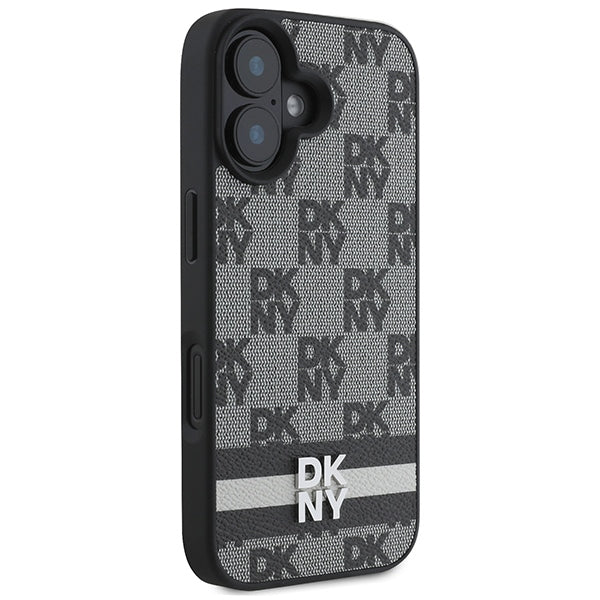 DKNY Checkered Pattern & Printed Stripes iPhone 16 dėklas - juodas