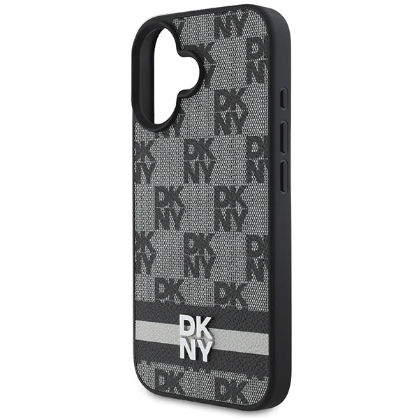 DKNY Checkered Pattern & Printed Stripes iPhone 16 dėklas - juodas