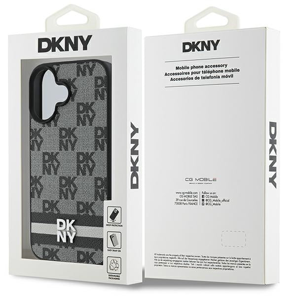 DKNY Checkered Pattern & Printed Stripes iPhone 16 dėklas - juodas