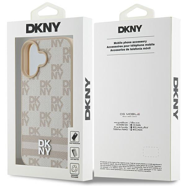 DKNY Checkered Pattern dėklas iPhone 16 – rožinis