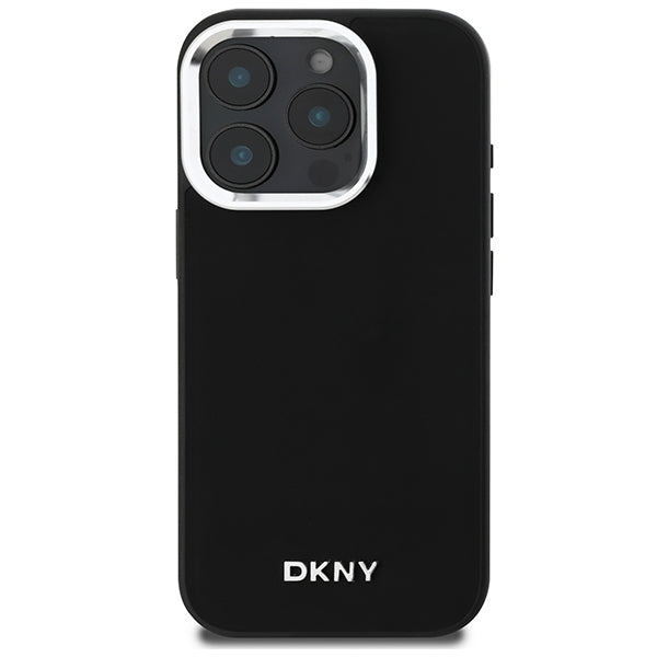 DKNY MagSafe dėklas iPhone 16 Pro – juodas, sidabrinis logotipas