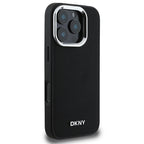 DKNY MagSafe dėklas iPhone 16 Pro – juodas, sidabrinis logotipas