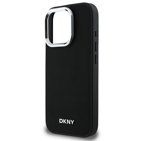 DKNY MagSafe dėklas iPhone 16 Pro – juodas, sidabrinis logotipas