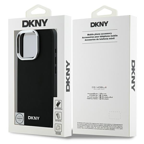 DKNY MagSafe dėklas iPhone 16 Pro – juodas, sidabrinis logotipas