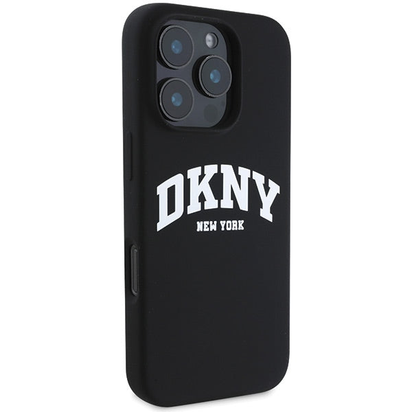 DKNY MagSafe silikoninis dėklas iPhone 16 Pro – juodas