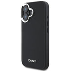 DKNY MagSafe dėklas iPhone 16 – juodas, sidabrinis logotipas