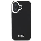 DKNY MagSafe dėklas iPhone 16 – juodas, sidabrinis logotipas