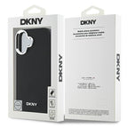 DKNY MagSafe dėklas iPhone 16 – juodas, sidabrinis logotipas