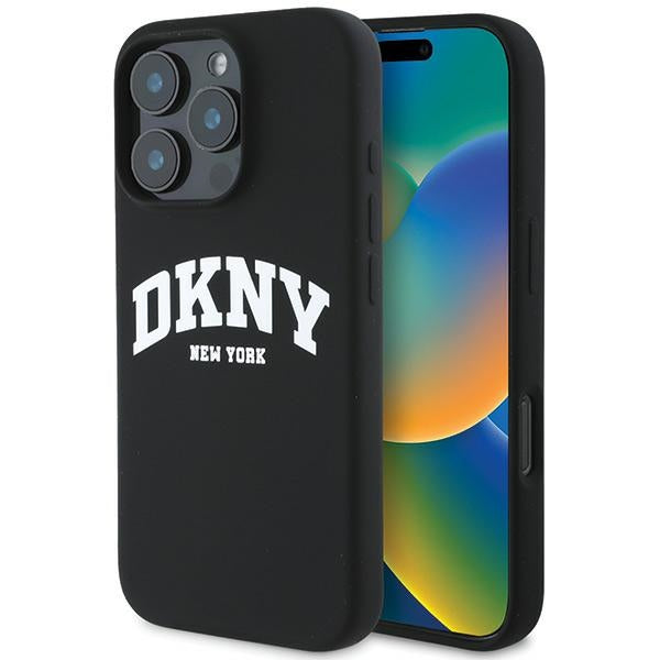 DKNY MagSafe silikoninis dėklas iPhone 16 Pro Max – juodas