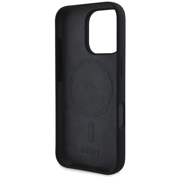 DKNY MagSafe silikoninis dėklas iPhone 16 Pro Max – juodas