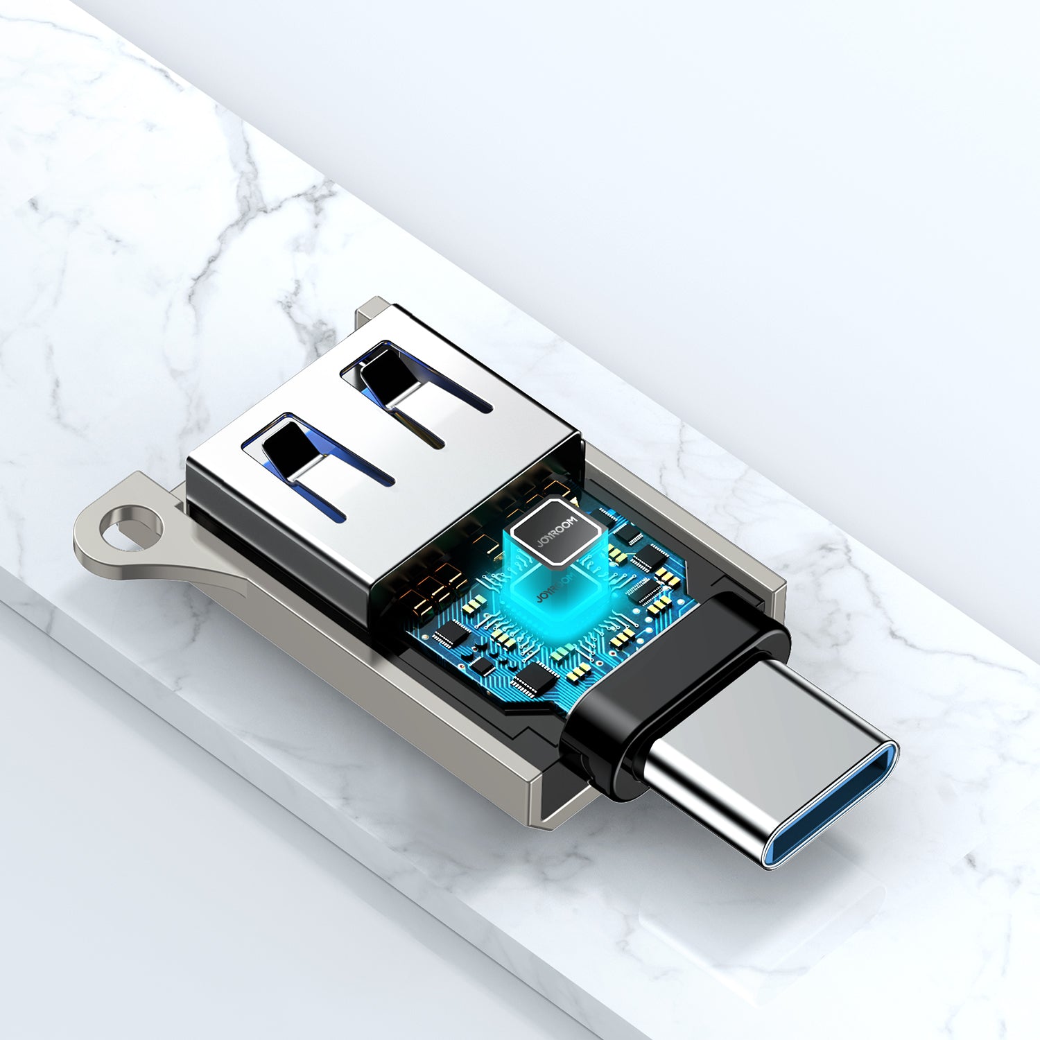 Joyroom S-H151 USB-C (vyriškas) / USB-A (moteriškas) adapteris su diržo kilpa – sidabrinis
