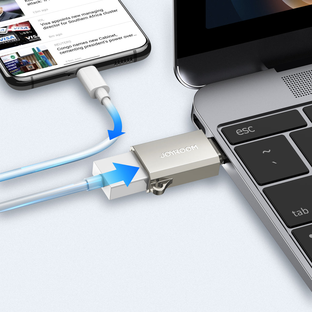 Joyroom S-H151 USB-C (vyriškas) / USB-A (moteriškas) adapteris su diržo kilpa – sidabrinis
