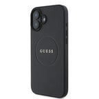 Guess Grained Ring MagSafe dėklas iPhone 16 – juodas