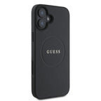 Guess Grained Ring MagSafe dėklas iPhone 16 – juodas
