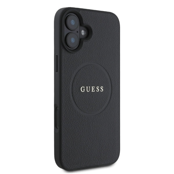 Guess Grained Ring MagSafe dėklas iPhone 16 – juodas