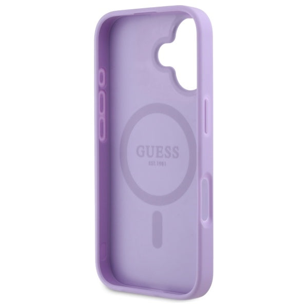 Guess Saffiano MagSafe dėklas iPhone 16 – violetinis