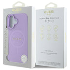 Guess Saffiano MagSafe dėklas iPhone 16 – violetinis