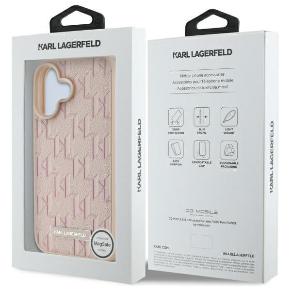 Karl Lagerfeld odinis dėklas iPhone 16 – rožinis