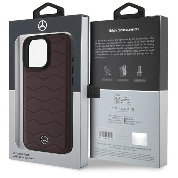 Mercedes-Benz MB Waves Leather dėklas iPhone 16 Pro Max – raudonas -- iPhone 16 Pro Max