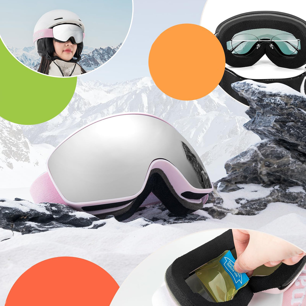 Qunature Pink slidžiavimo akiniai vaikams (dydis M/L) - Rožiniai -- Cycling Eyewear