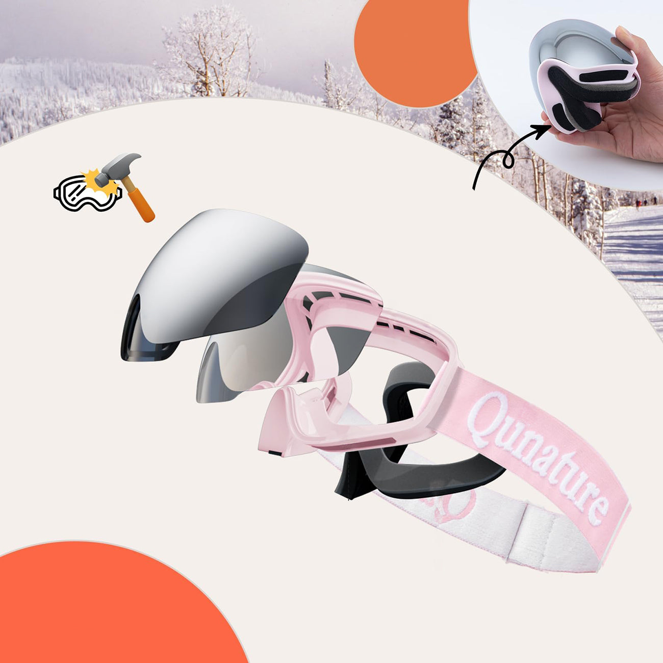 Qunature Pink slidžiavimo akiniai vaikams (dydis M/L) - Rožiniai -- Cycling Eyewear