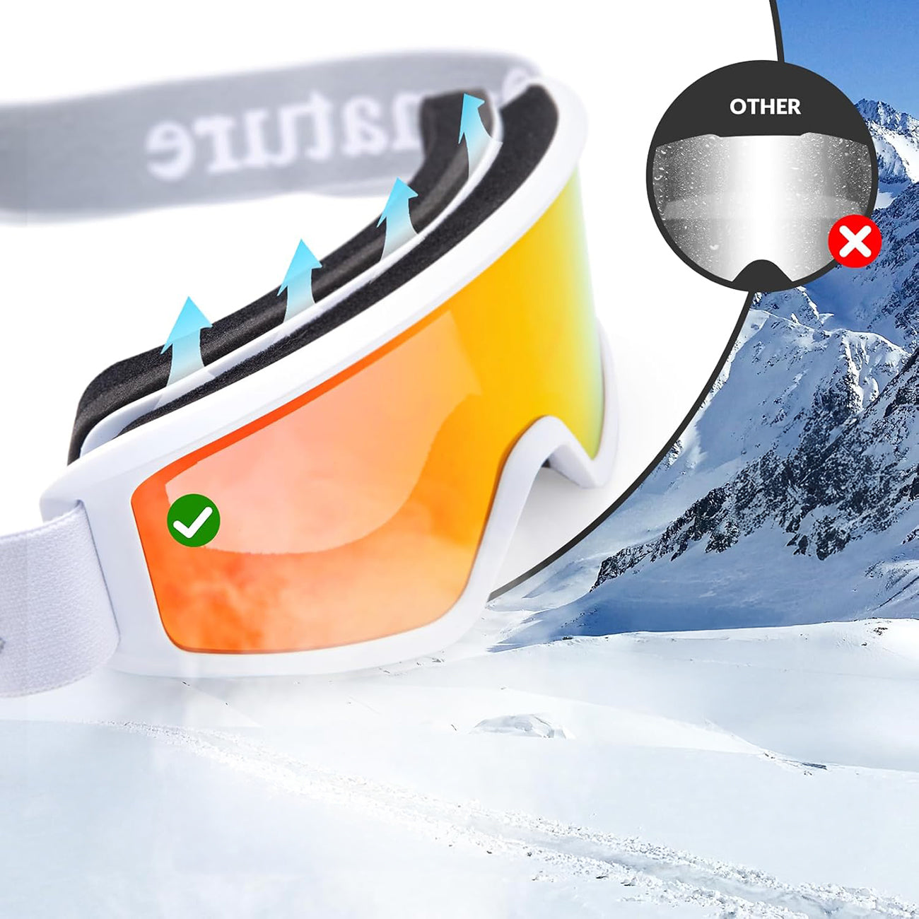 Qunature White slidžiavimo akiniai suaugusiems - Balti -- Cycling Eyewear