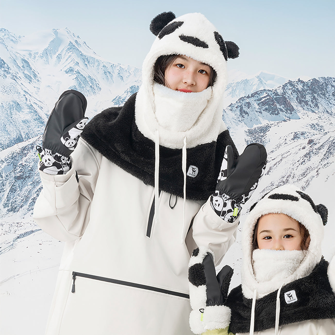 Qunature Panda Heat Transfer vaikų žieminės pirštinės dydis S - juoda/balta -- Bicycle Gloves