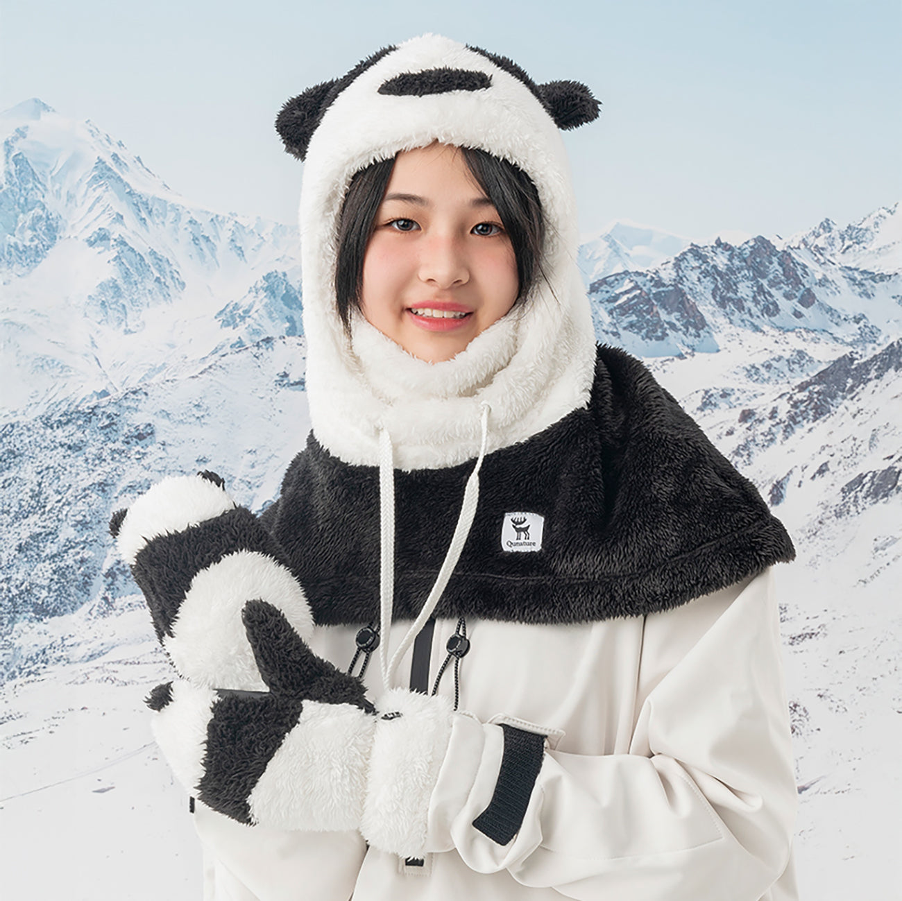 Qunature Panda žieminės pirštinės vaikams ir suaugusiems, dydis S - juoda/balta -- Bicycle Gloves