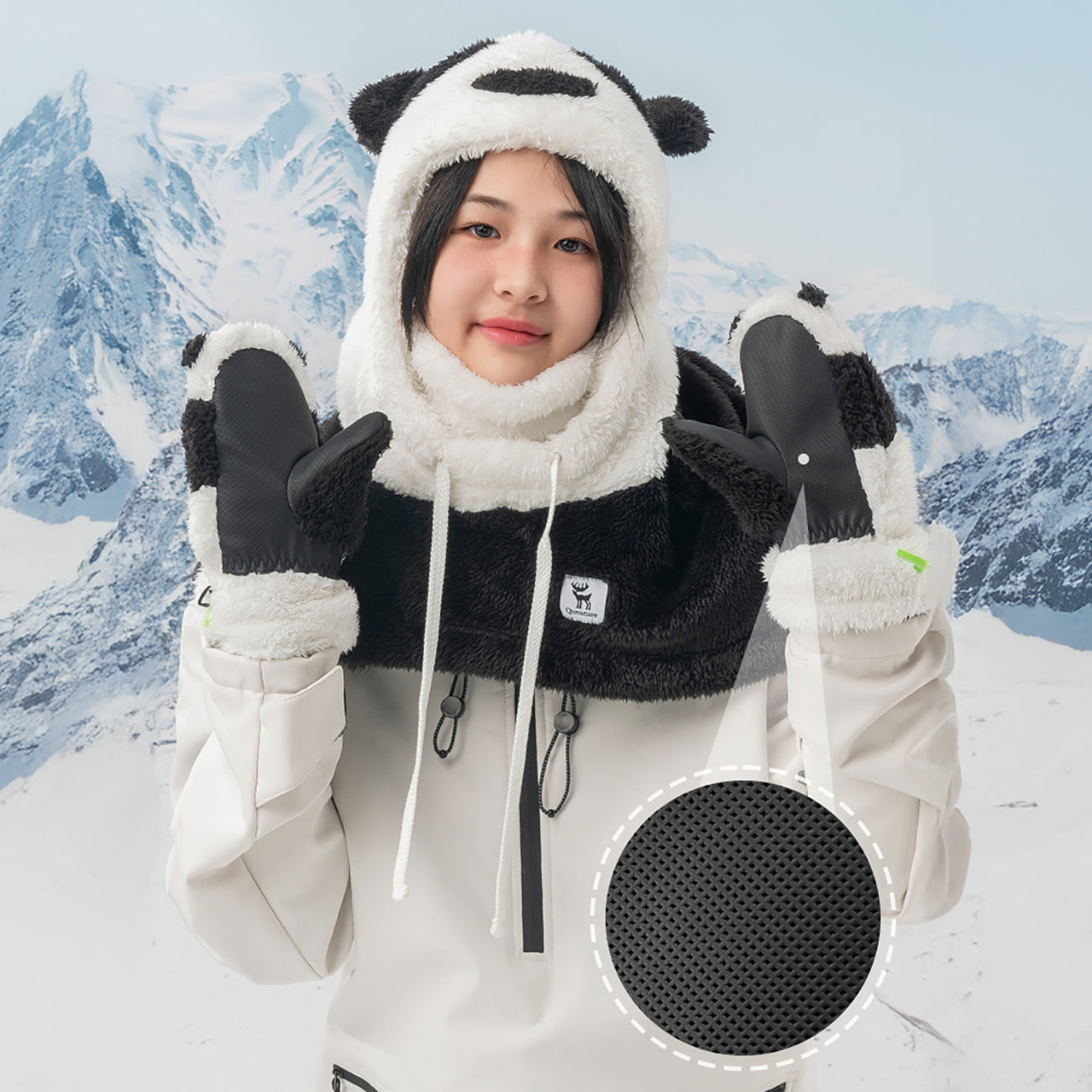 Qunature Panda žieminės pirštinės vaikams ir suaugusiems, dydis S - juoda/balta -- Bicycle Gloves
