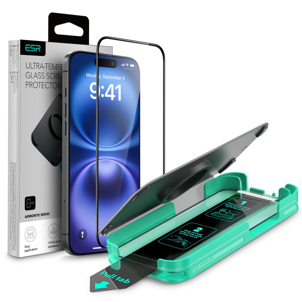 ESR Armorite grūdintas stiklas iPhone 16 – juodu rėmeliu -- iPhone 16