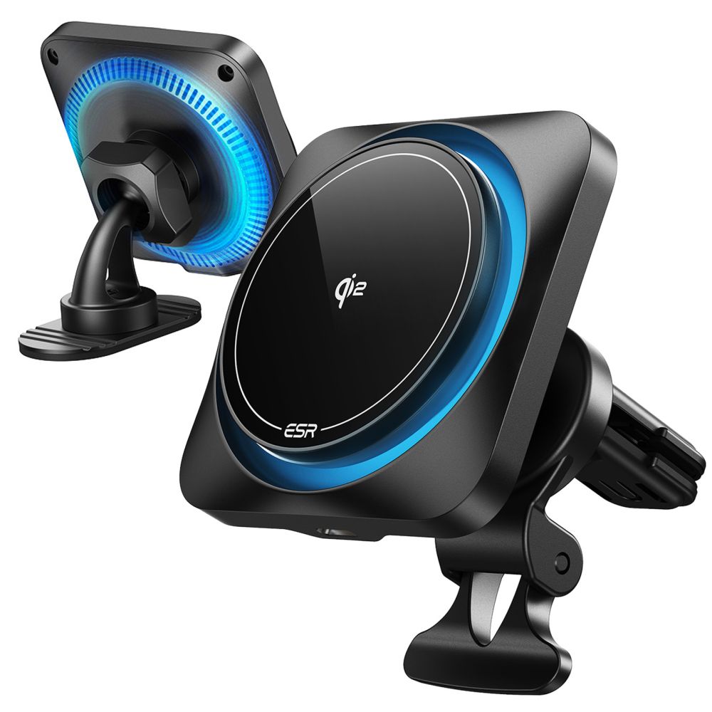 ESR Halolock CryoBoost MagSafe indukcinis įkroviklio laikiklis prietaisų skydeliui ir oro išleidimo anga su Qi 2 15W - juodas