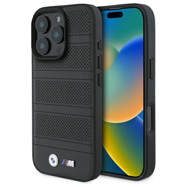 BMW M perforuotas MagSafe dėklas iPhone 16 Pro Max – juodas