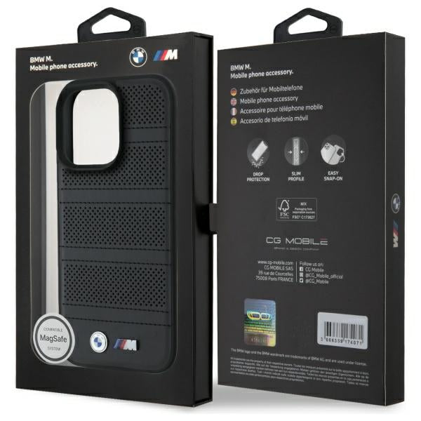BMW M perforuotas MagSafe dėklas iPhone 16 Pro Max – juodas
