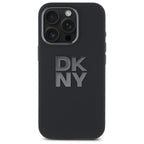 DKNY Liquid Silicone Metal Logo dėklas iPhone 16 Pro – juodas
