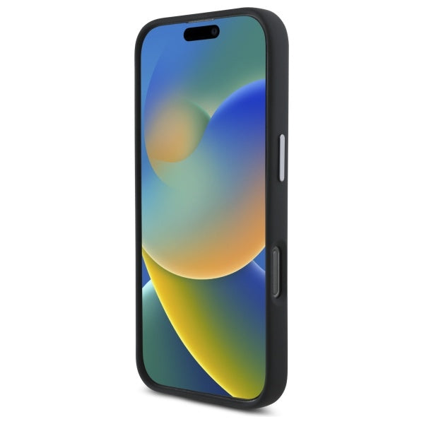 DKNY Liquid Silicone Metal Logo dėklas iPhone 16 Pro – juodas