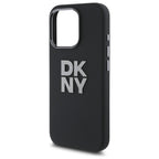 DKNY Liquid Silicone Metal Logo dėklas iPhone 16 Pro – juodas