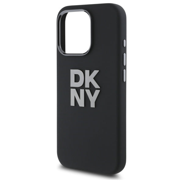 DKNY Liquid Silicone Metal Logo dėklas iPhone 16 Pro – juodas