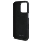 DKNY Liquid Silicone Metal Logo dėklas iPhone 16 Pro – juodas
