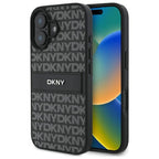 DKNY dėklas iPhone 16 – juodas, Texture Pattern Tonal Stripe