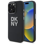 DKNY Liquid Silicone Metal Logo dėklas iPhone 16 Pro Max – juodas