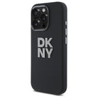 DKNY Liquid Silicone Metal Logo dėklas iPhone 16 Pro Max – juodas