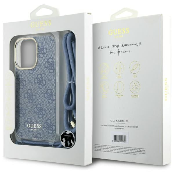 Guess 4G Crossbody dėklas iPhone 16 Pro – mėlynas -- iPhone 16 Pro