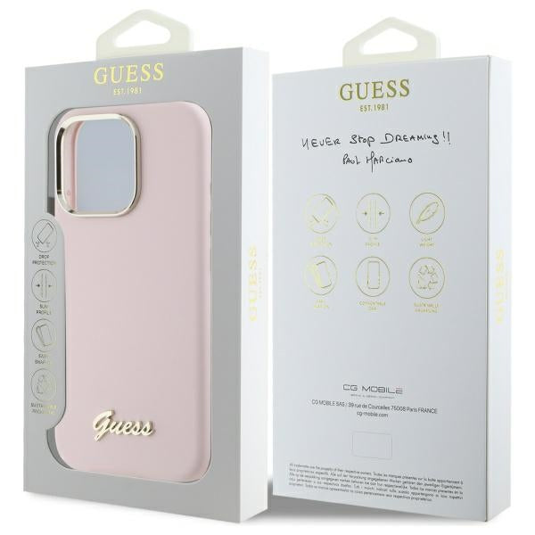 Guess silikoninis dėklas iPhone 16 Pro – rožinis