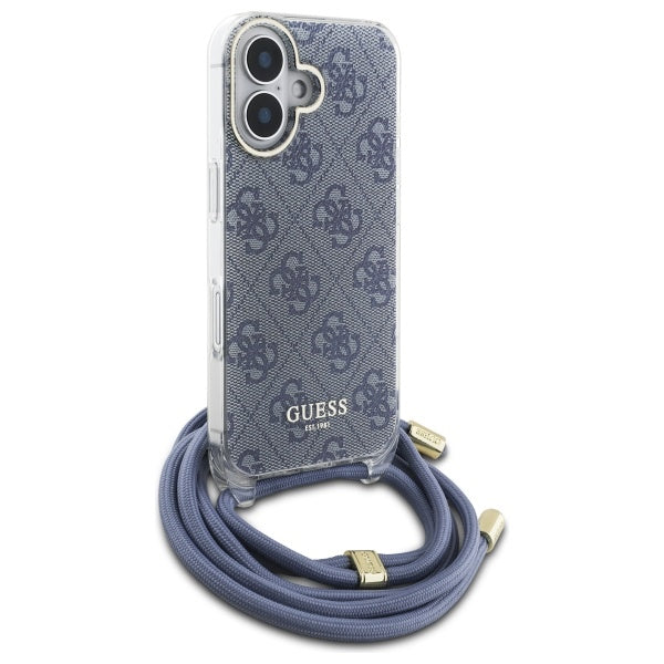 Guess dėklas su virvele iPhone 16 – mėlynas