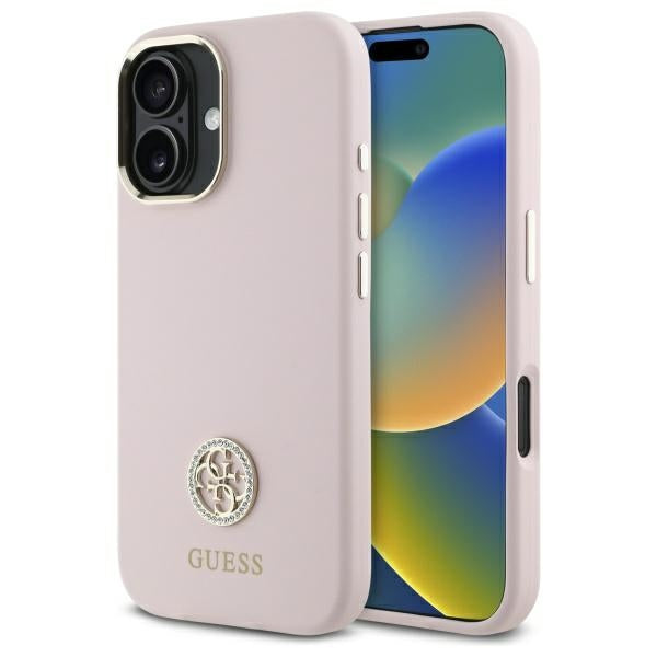 Guess silikoninis dėklas iPhone 16 – šviesiai rožinis